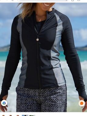 UVSkinz black and gray long sleeve rash guard with full zip closure Size Large